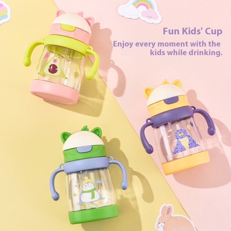 Portable Cup Manufacturer - Cartoon Pattern Outdoor Straw Plastic with Handle Baby Student