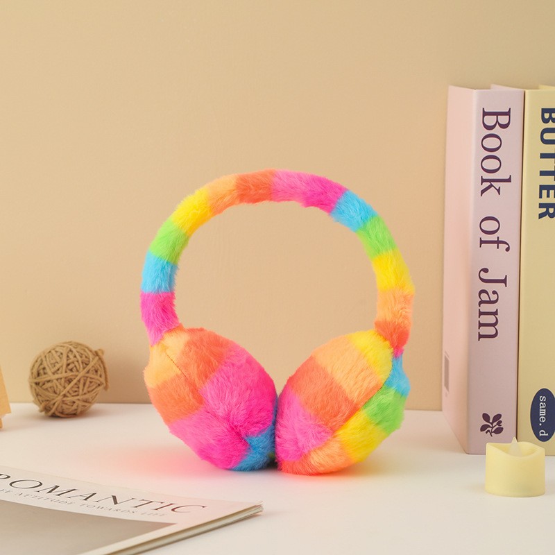 Winter Earmuffs Factory - Cross-Border Warm Retractable Rainbow Plush Thickened Wholesale