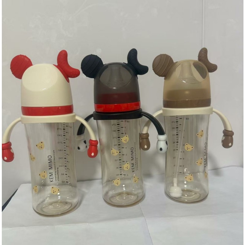 Sippy Cup Supplier - 250ML Cartoon Pattern Portable Plastic Straw Feeding with Handle