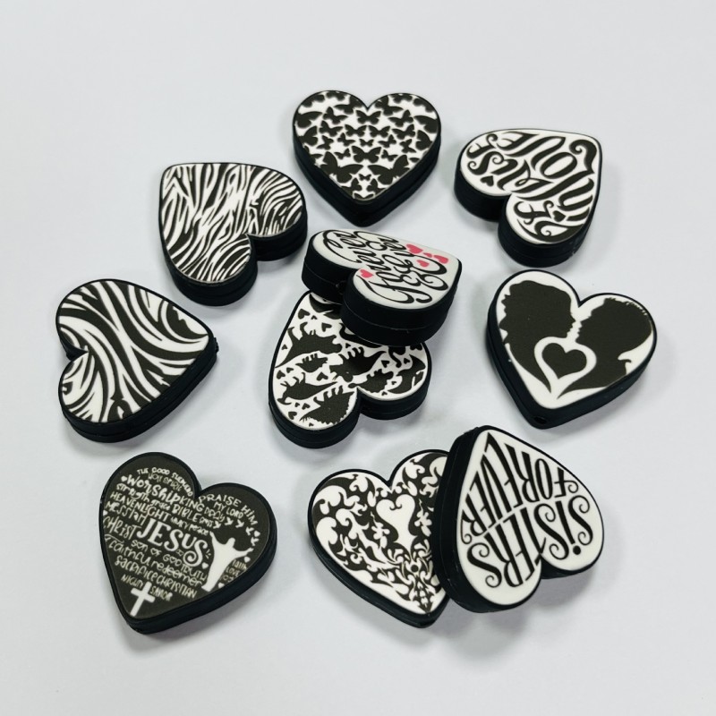 Baby Teether Supplier - Cartoon Heart-Shaped Silicone Beads with String Pens Food Grade