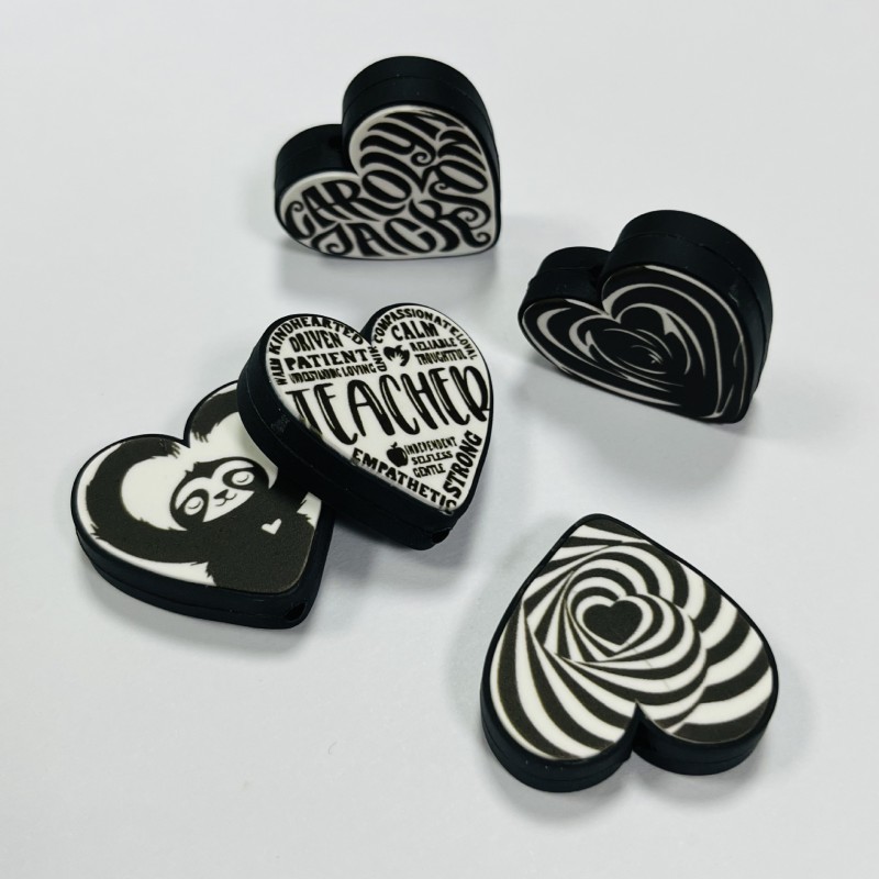 Baby Teether Supplier - Cartoon Heart-Shaped Silicone Beads with String Pens Food Grade