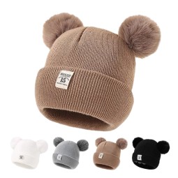Knitted Bonnet Supplier - Cute Winter Beanie Bear Pattern Outdoor