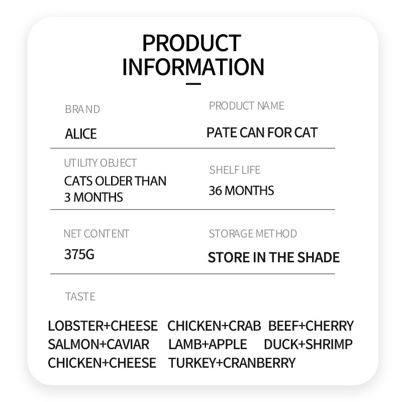 Cat Pate Manufacturer - Alice New Content Type 375g Super
