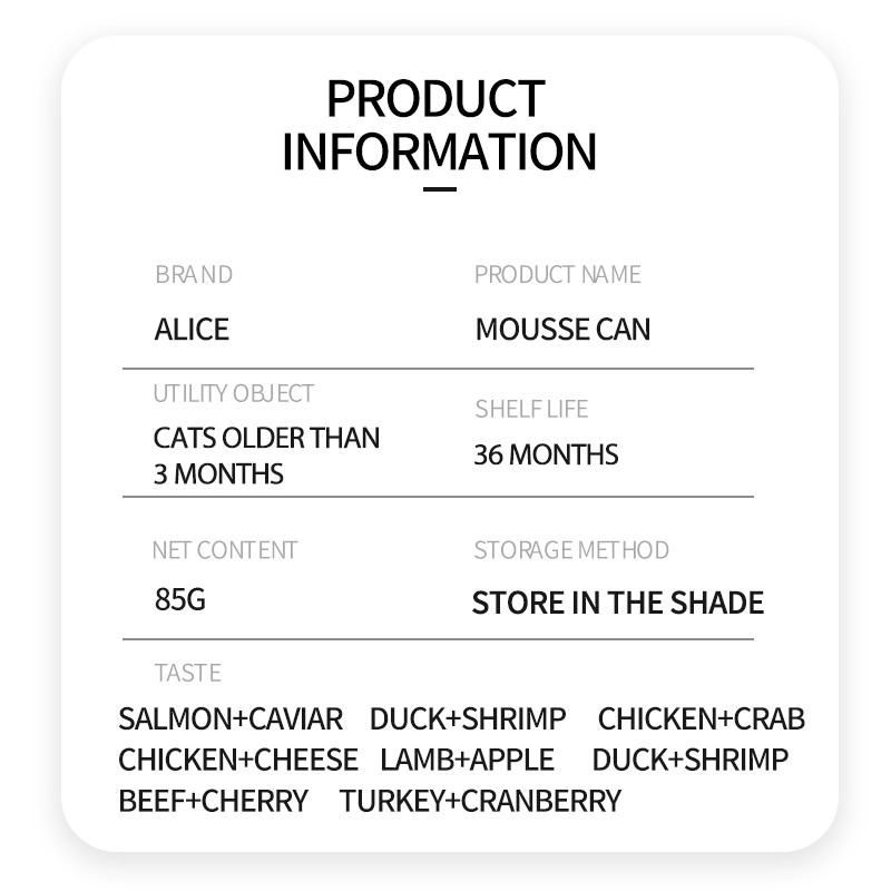 Cat Mousse Manufacturer - Alice Golden Can 85g Super Palate