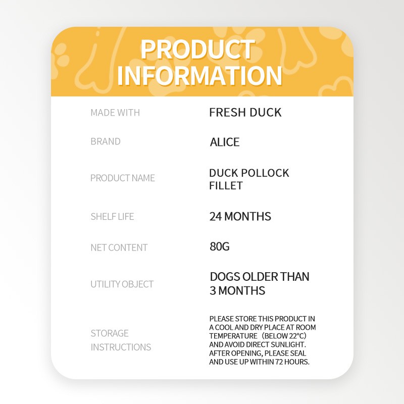 Dog Treat Factory - OEM ODM Air-dried Duck Pollock Fillet