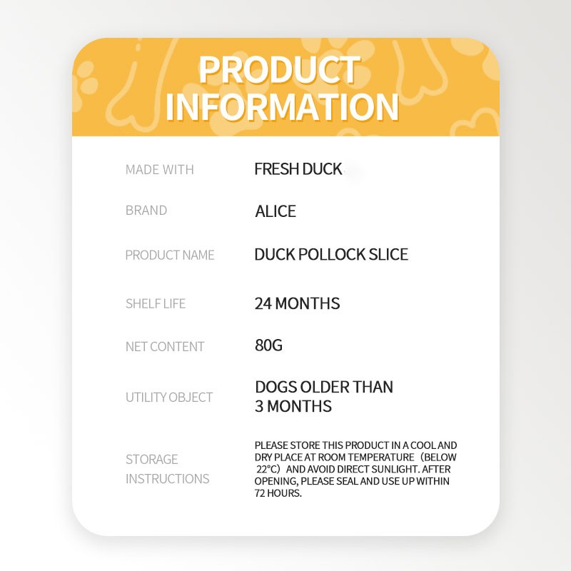 Dog Snack Supplier - OEM ODM Air-dried Duck Pollock Slice