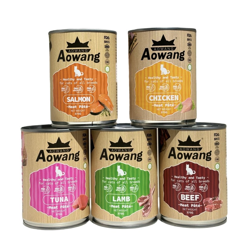 Canned Cat Food Factory - Best Selling AOWANG 375g All Breeds Salmon Flavor Private Labels