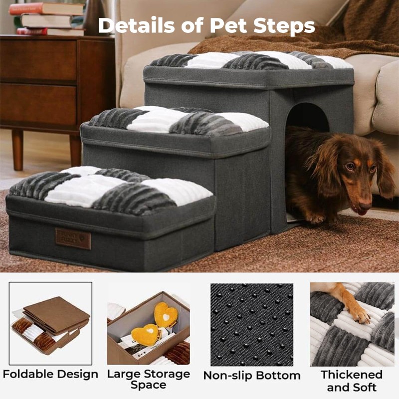 Pet Stairs Factory - 5-Step Adjustable for High Beds Dog Steps Small Dogs Cats Foldable Pet Stairs