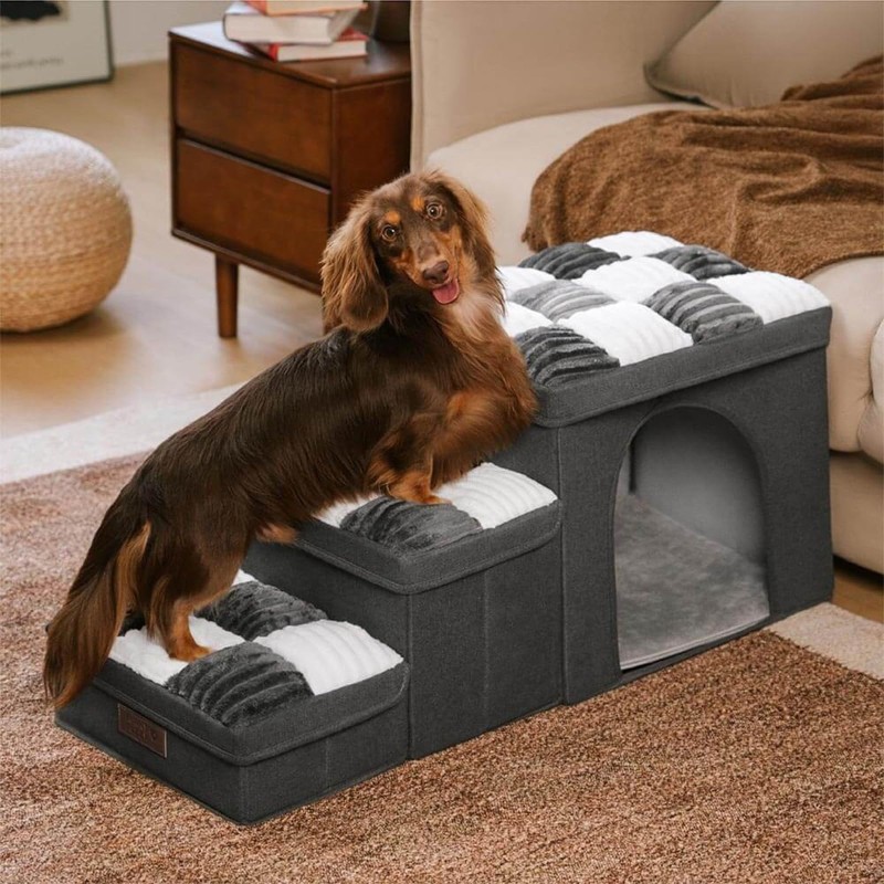 Pet Stairs Factory - 5-Step Adjustable for High Beds Dog Steps Small Dogs Cats Foldable Pet Stairs