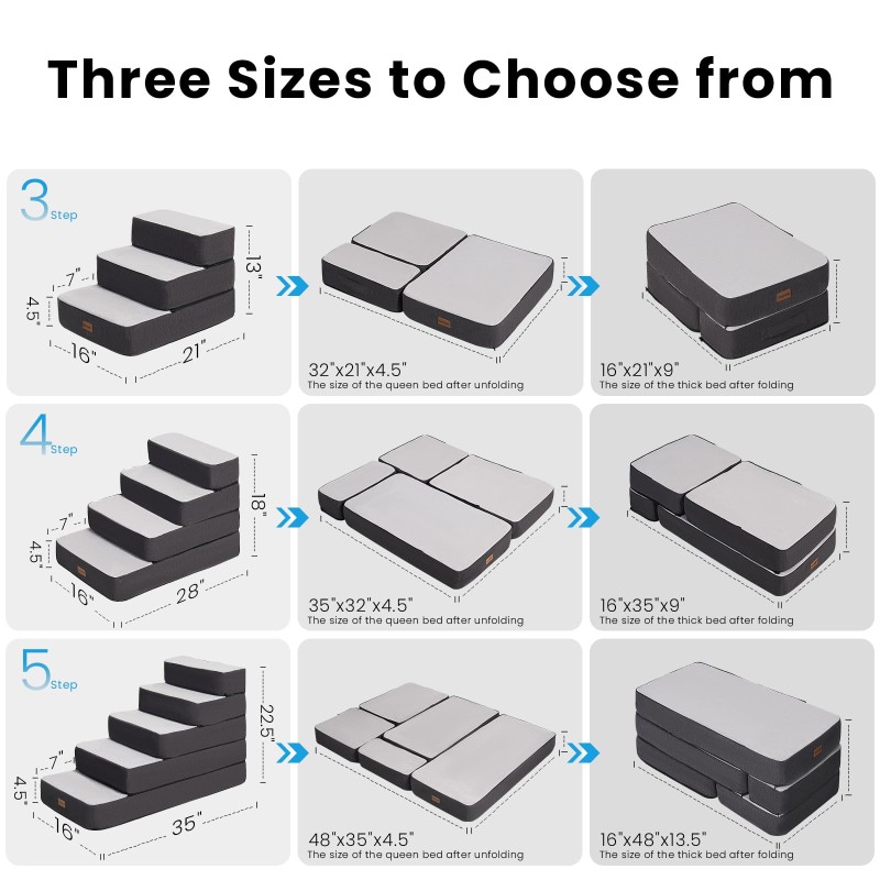 Dog Stairs Manufacturer - 5-Step Adjustable for High Beds Dog Steps Small Dogs Cats Foldable Pet Stairs