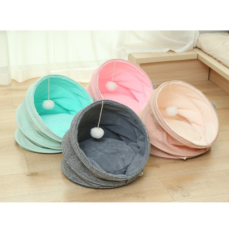Cat Cave Bed Manufacturer - Pop-Up Plush Semi-Enclosed Tunnel House Foldable Design Play Ball