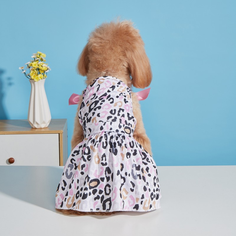 Dog Apparel Supplier - Printed Leopard Princess Skirts Summer Skirt Puppy Polyester Dog Dress