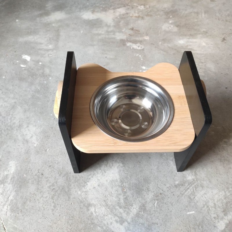 Pet Feeder Supplier - New Double Bowl Wooden Frame Small Cats Adjustable Height Stainless Steel