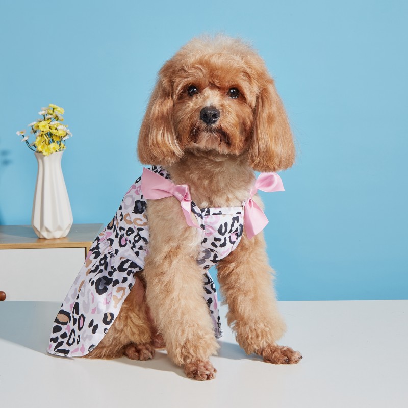 Dog Apparel Supplier - Printed Leopard Princess Skirts Summer Skirt Puppy Polyester Dog Dress