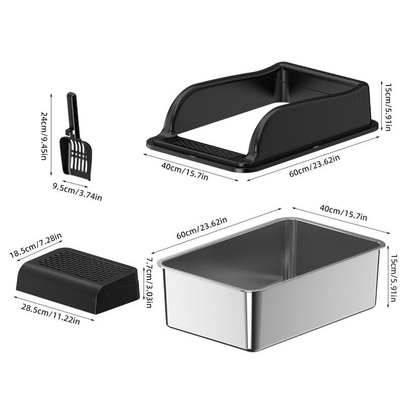 Cat Litter Box Supplier - Customizable Extra Large Stainless Steel High Sided Lid Tail Design