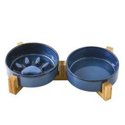 Ceramic Dog Bowl Factory - Hot Sale Puppy Slow Food Bowl With Bamboo Stand Raised Anti-Slip