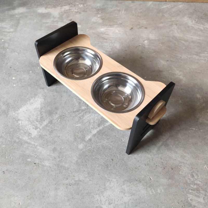Pet Feeder Supplier - New Double Bowl Wooden Frame Small Cats Adjustable Height Stainless Steel