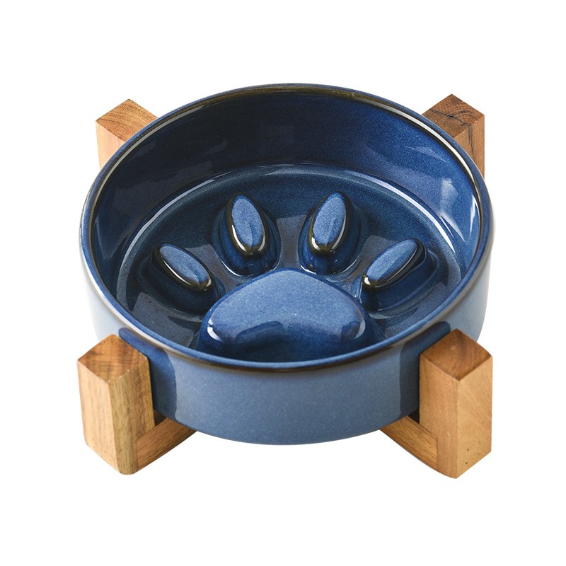 Ceramic Dog Bowl Factory - Hot Sale Puppy Slow Food Bowl With Bamboo Stand Raised Anti-Slip