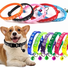 Puppy Collar Supplier - Factory Direct Sales Bell Multi-colors Paw Print Adjustable Nylon Reflective