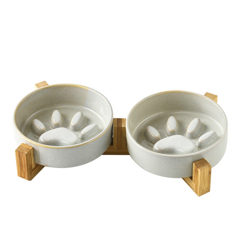 Ceramic Dog Bowl Factory - Hot Sale Puppy Slow Food Bowl With Bamboo Stand Raised Anti-Slip
