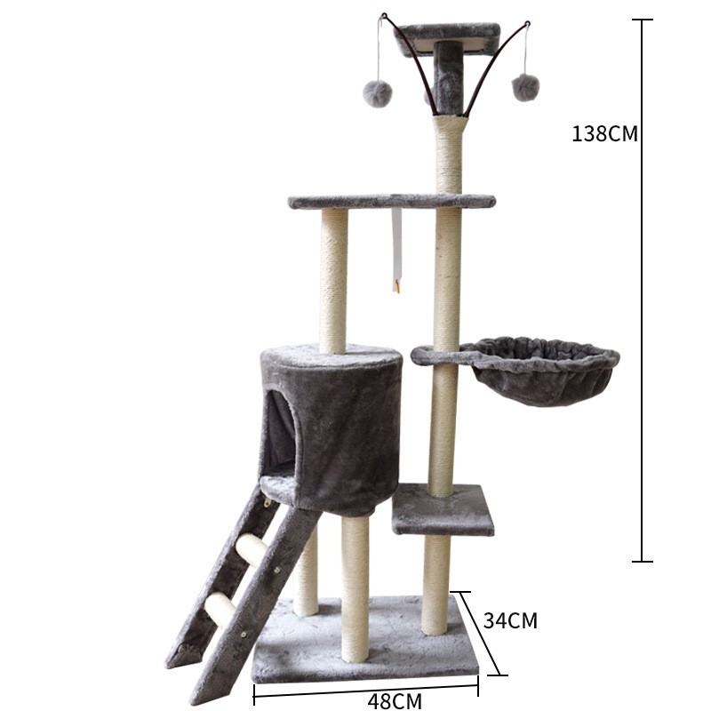 Cat Tree Factory - Factory Custom Ceiling Multi-level Tower With Hammock Ladder Sisal Short Plush