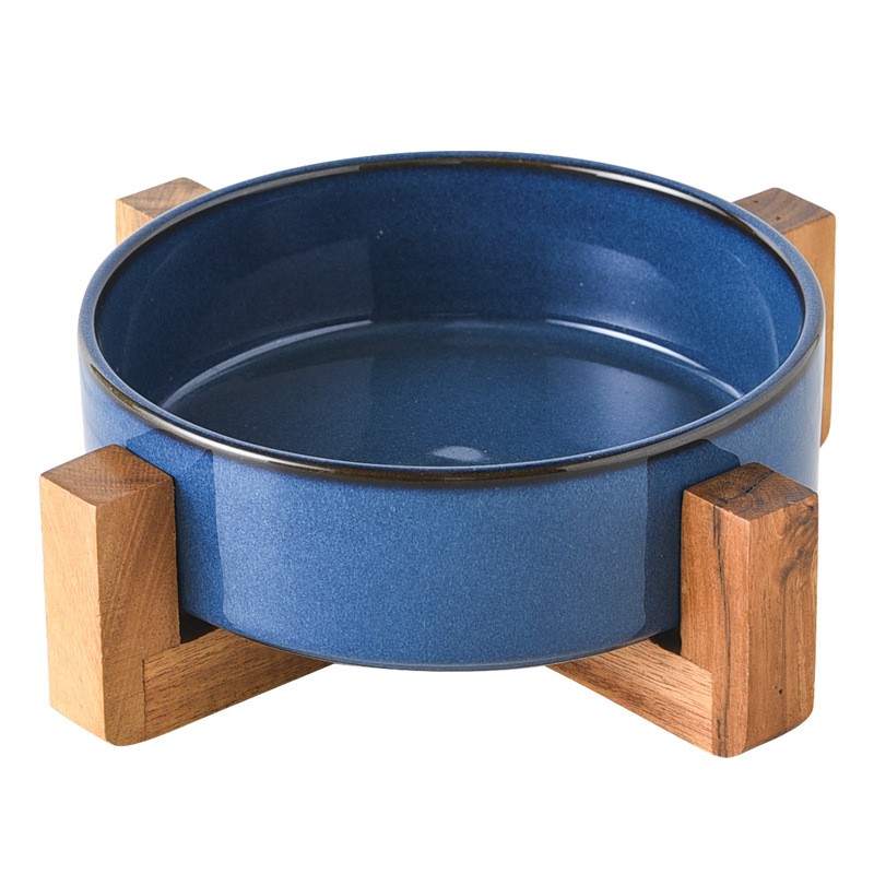 Ceramic Dog Bowl Factory - Hot Sale Puppy Slow Food Bowl With Bamboo Stand Raised Anti-Slip
