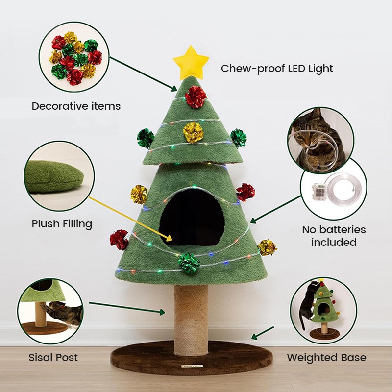 Cat Tree Manufacturer - Christmas LED Lights Removable Beds