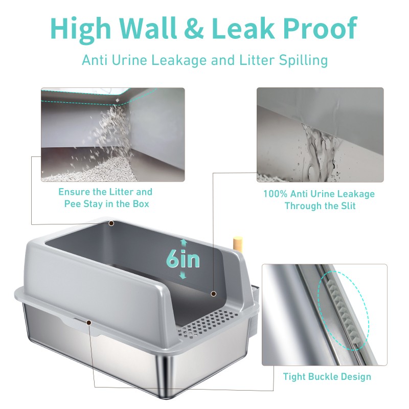 Stainless Litter Box Factory - Enclosed XL Metal High Sided