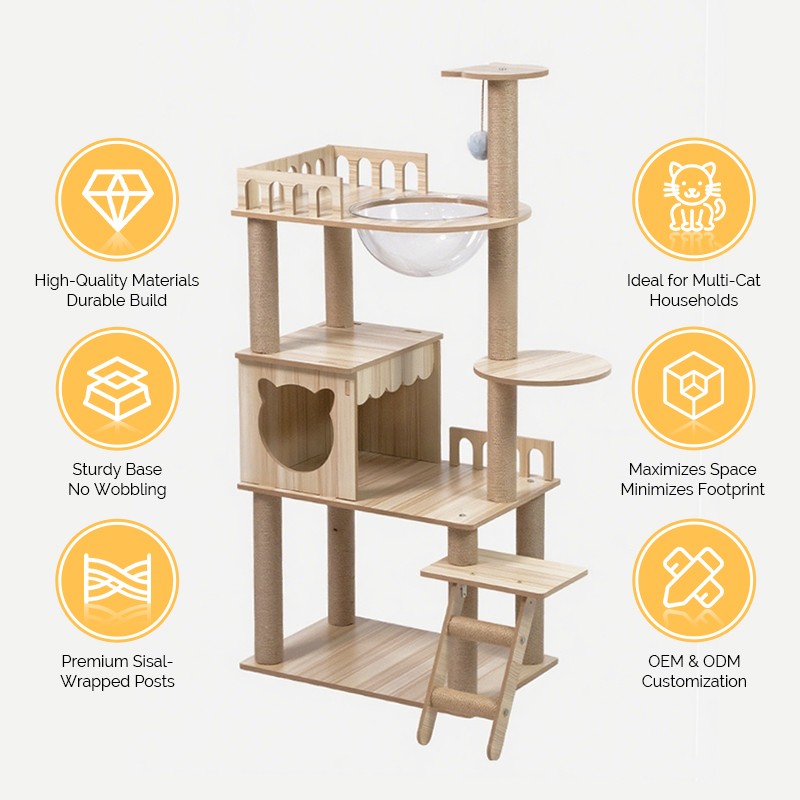 Cat Tree Supplier - Wooden Sisal Multi-Level Condo Kittens