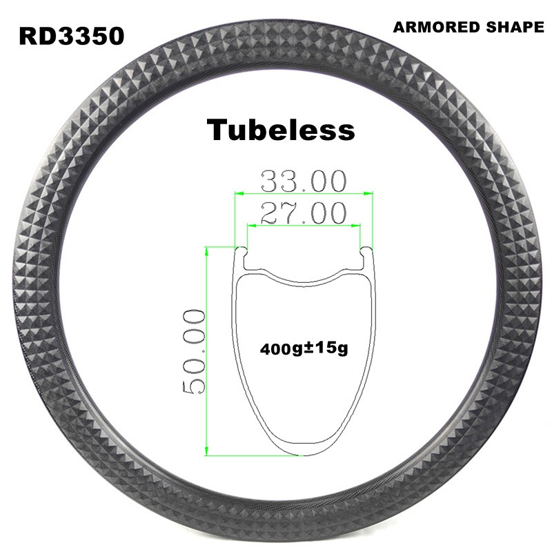 Gravel Carbon Rim Supplier - ARMORED SHAPE 33mm Width 50mm Depth Tubeless