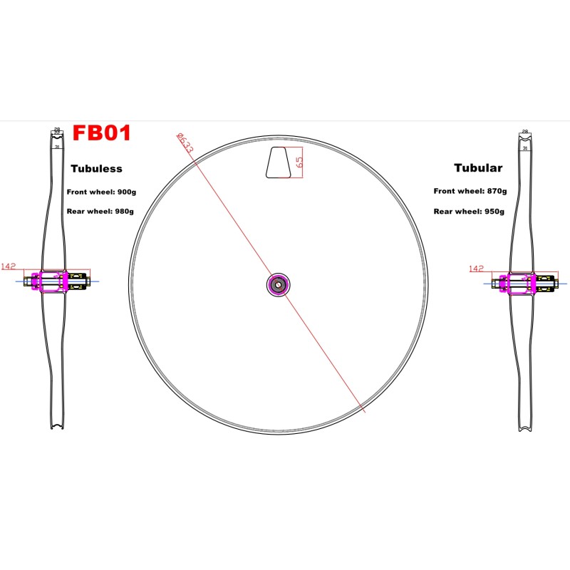 Carbon Dsic Wheel Factory - Ultralight 28mm Wide Tubular Front 870g