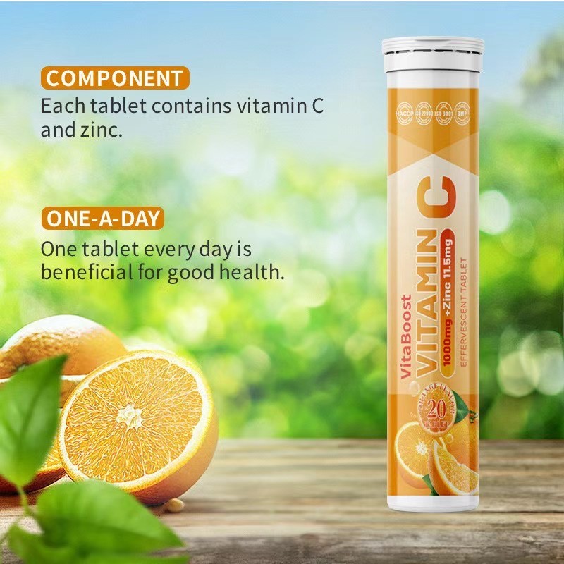 Healthy Supplement Vitamin C and Zinc Effervescent Tablet Tube 4g* 20 Tablets