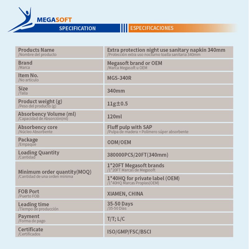 Sanitary Pads Factory - MEGASOFT 340R Feminine Hygiene