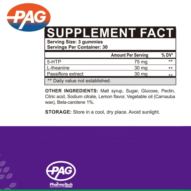 Private Label Sleep Well Gummy L-theanine Passiflora Extract 5-HTP for Adult Without Melatonin