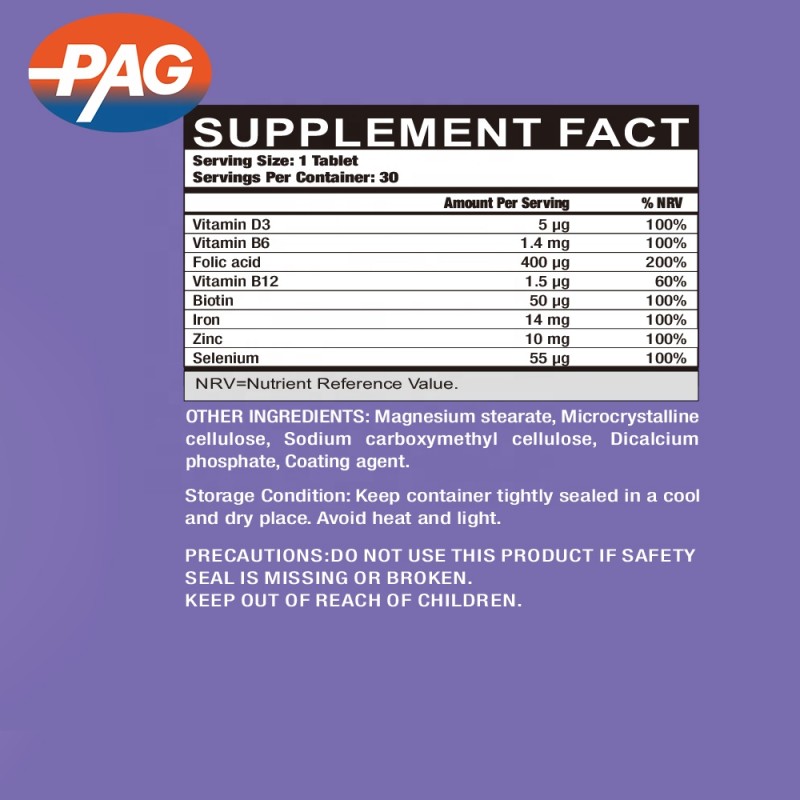 PAG Private Label Trying for Having Baby Folic Acid Nutritional Supplement Prenatal Care Vitamins Products Women's Tablets