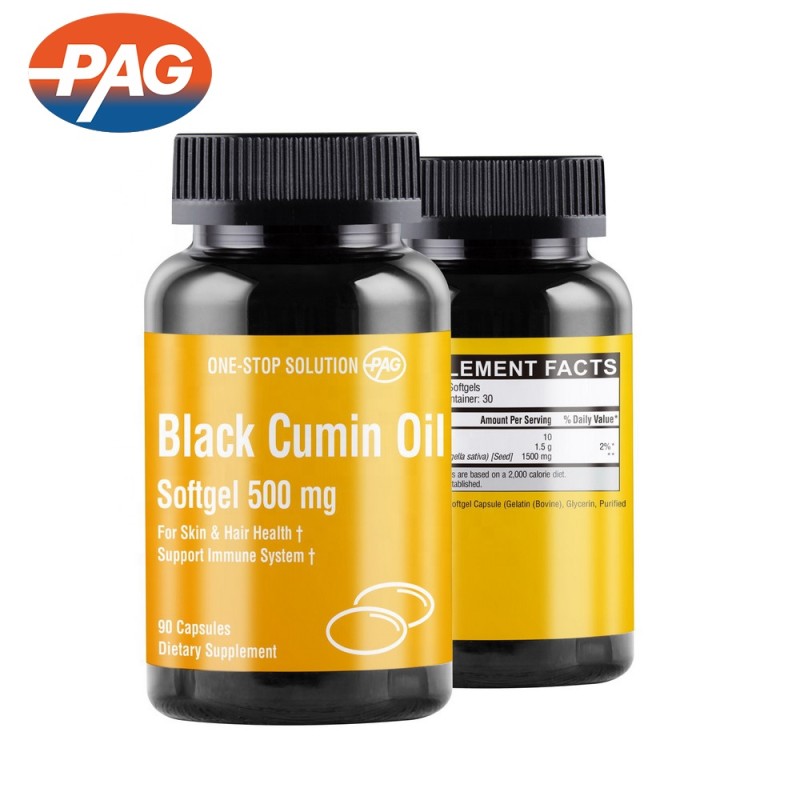 Private Label Custom Fish Gelatin Skin Hair Health Supplement Nigella Sativa Black Seed Oil Black Cumin Oil 500Mg