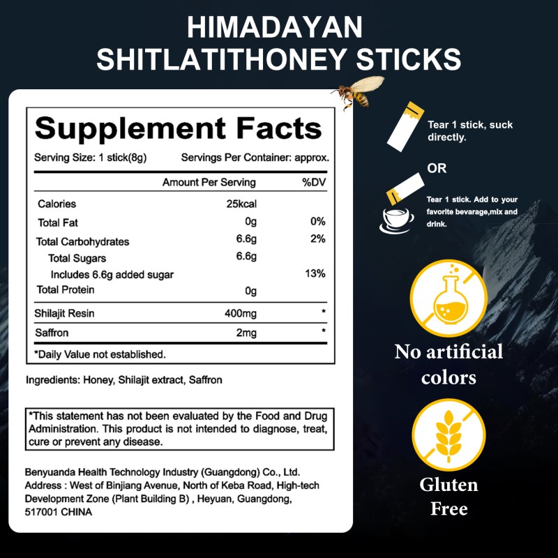 Shilajit Honey Sticks 30 Sticks Pure Himalayan Resin With High Potency Herbal Blend for Energy Boost & Immune Support