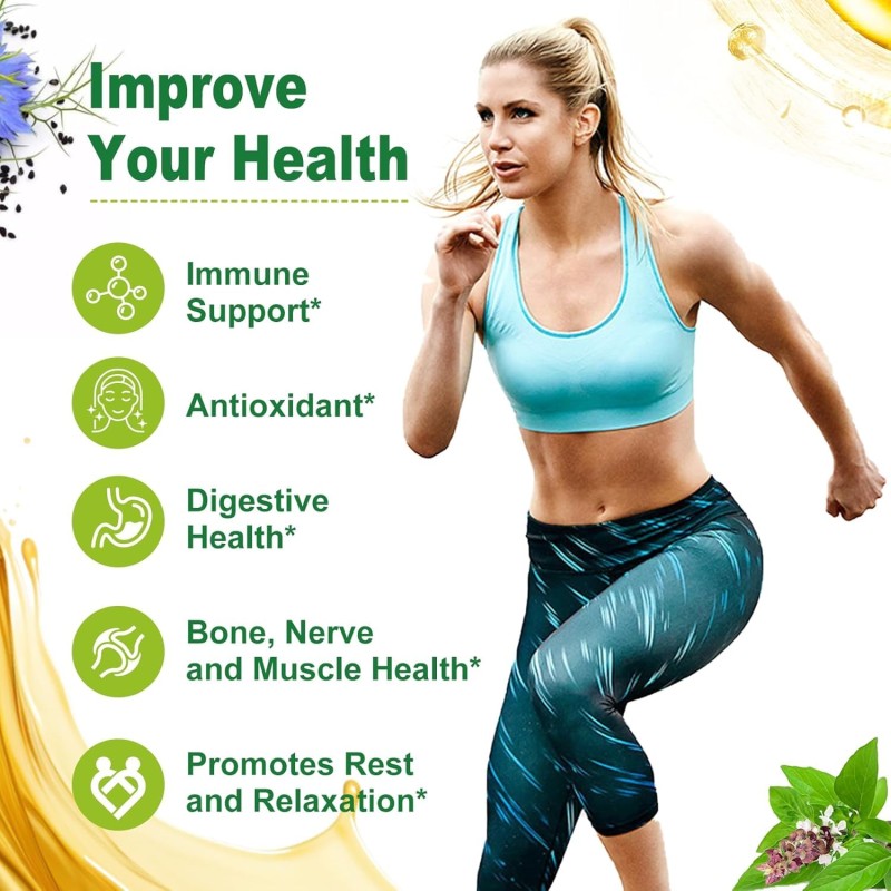 High-Concentrated Oil of Oregano Black Seed Oil Supplement Non-GMO Immune Health Booster for Adults with Carvacrol Thymoquinone