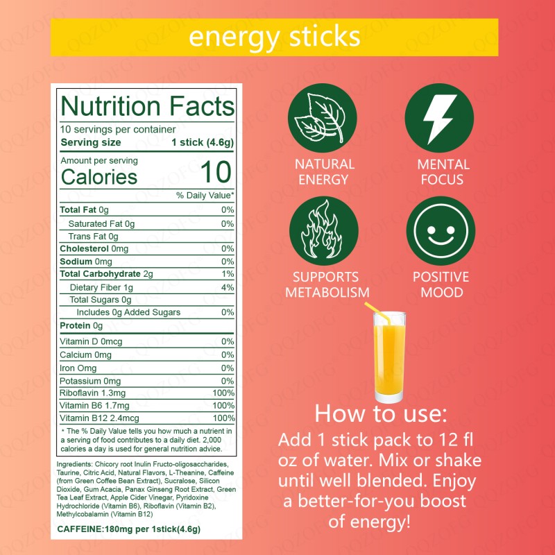 OEM Energy Sticks Custom Label 10 Peach Flavour Herbal Supplements Hot Selling Mood Booster Motivation Instant Powder