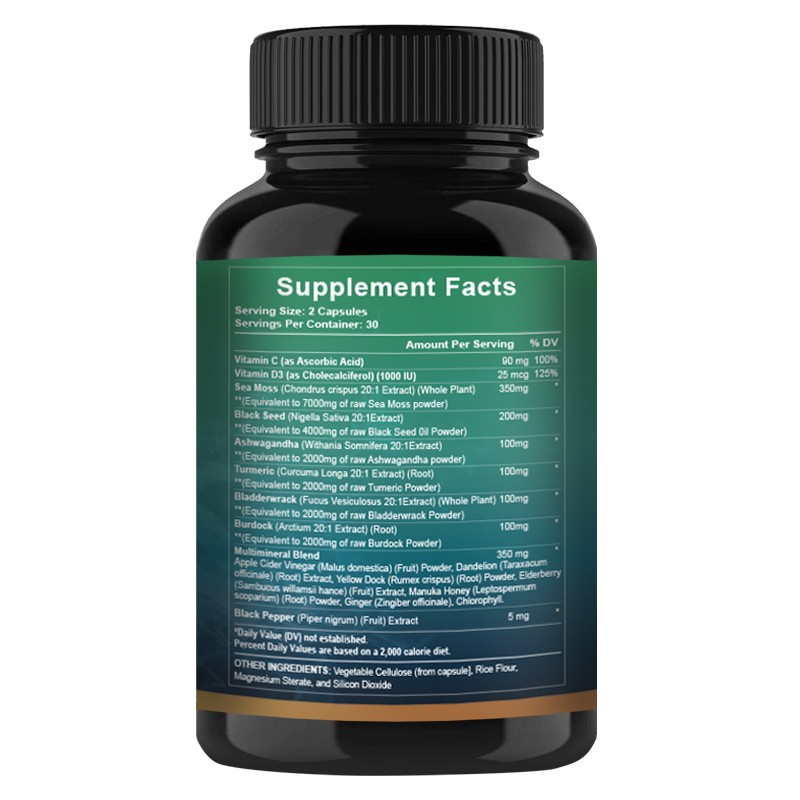 Factory Direct Ashwagandha Ginger Sea Moss and Black Seed Oil Capsules Natural Healthcare Supplement for Adults