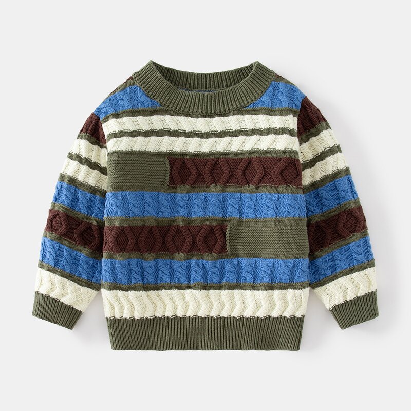 Children Sweater Factory - Long Sleeve Round Collar Striped Cable