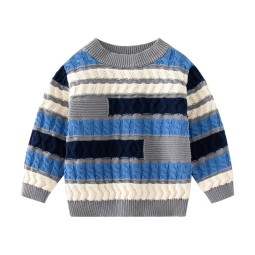 Children Sweater Factory - Long Sleeve Round Collar Striped Cable