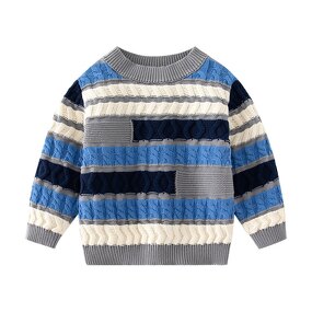 Children Sweater Factory - Long Sleeve Round Collar Striped Cable