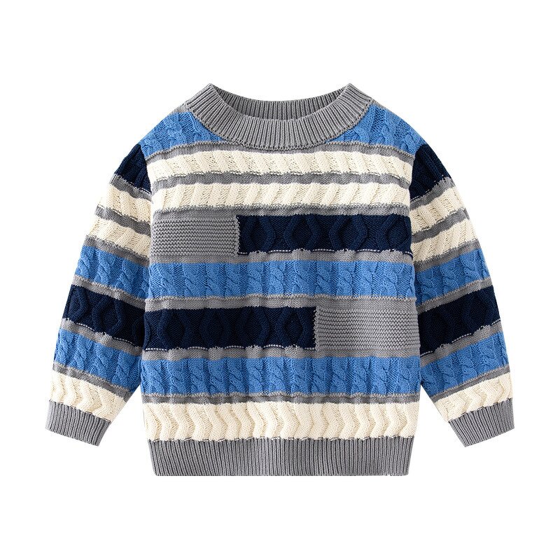 Children Sweater Factory - Long Sleeve Round Collar Striped Cable