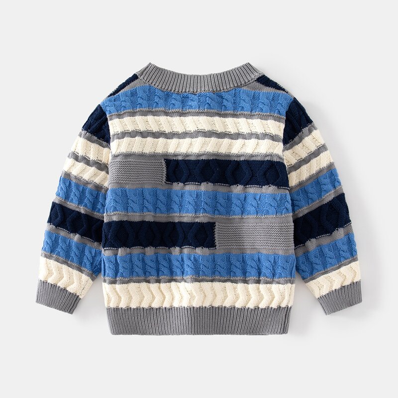 Children Sweater Factory - Long Sleeve Round Collar Striped Cable