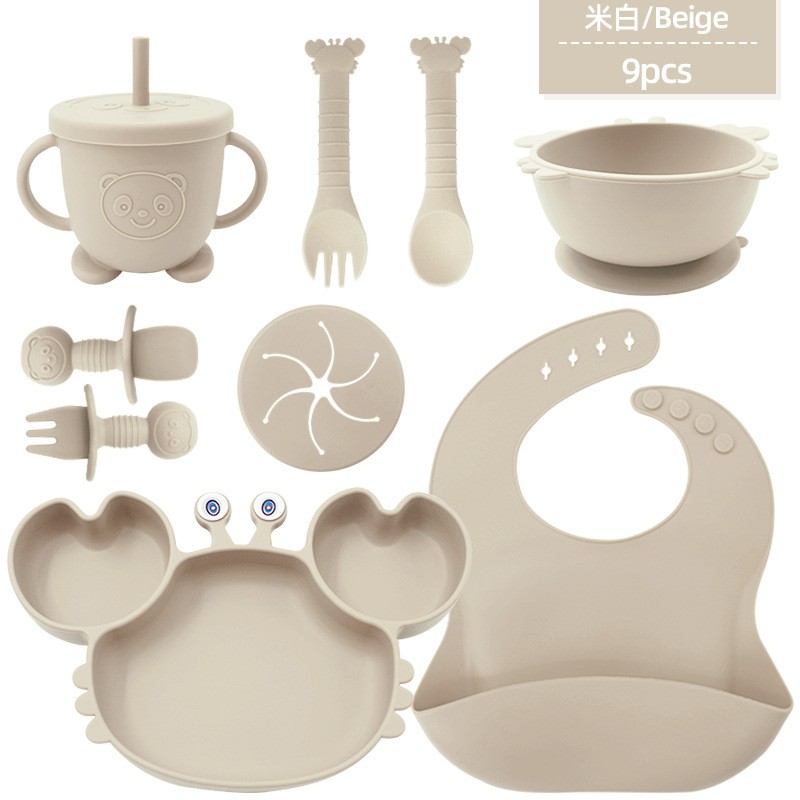 Baby Tableware Set Manufacturer - Nine-Piece Silicone Crab Pattern