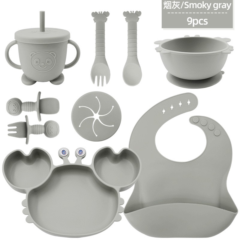 Baby Tableware Set Manufacturer - Nine-Piece Silicone Crab Pattern