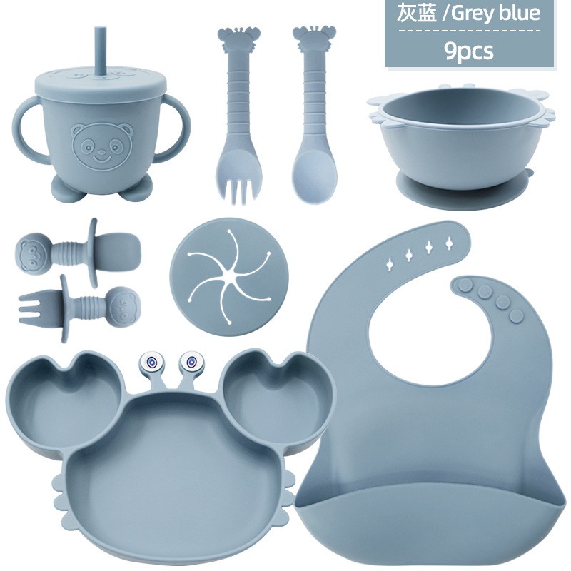 Baby Tableware Set Manufacturer - Nine-Piece Silicone Crab Pattern