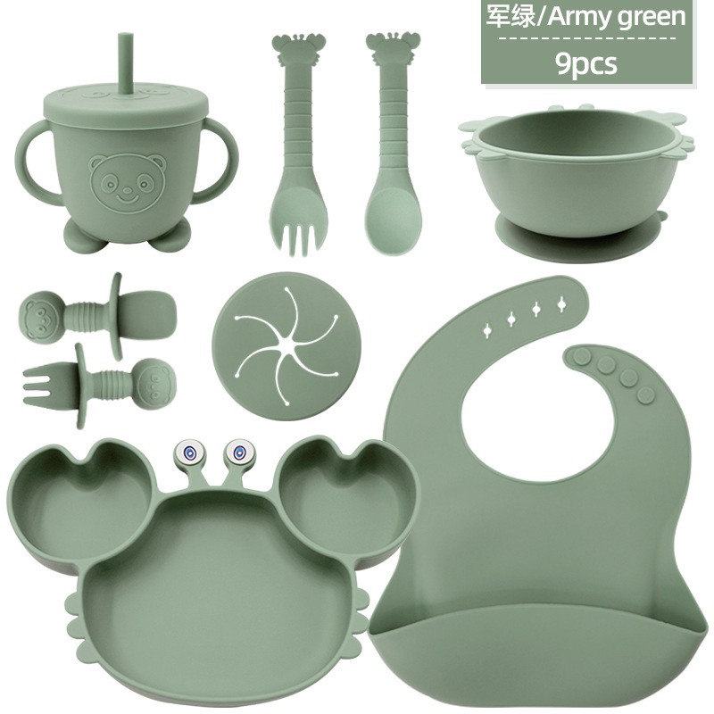 Baby Tableware Set Manufacturer - Nine-Piece Silicone Crab Pattern
