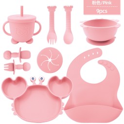 Baby Tableware Set Manufacturer - Nine-Piece Silicone Crab Pattern